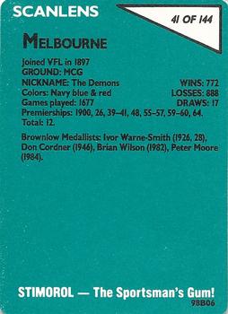 1988 Scanlens VFL #41 Melbourne Demons Back
